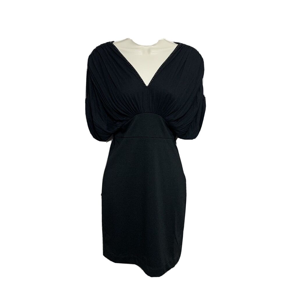 Pure Sugar Womens Dress Black Mini Beaded V Neck Drop Sleeve Sz XS Stretch